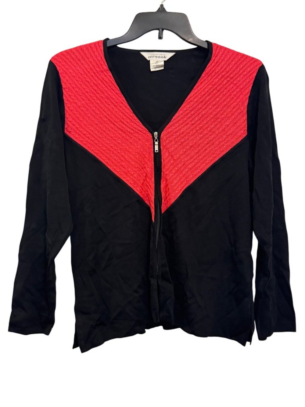 Vintage Exclusively Misook Cardigan size M Red & Black Zip Sweater Women’s
